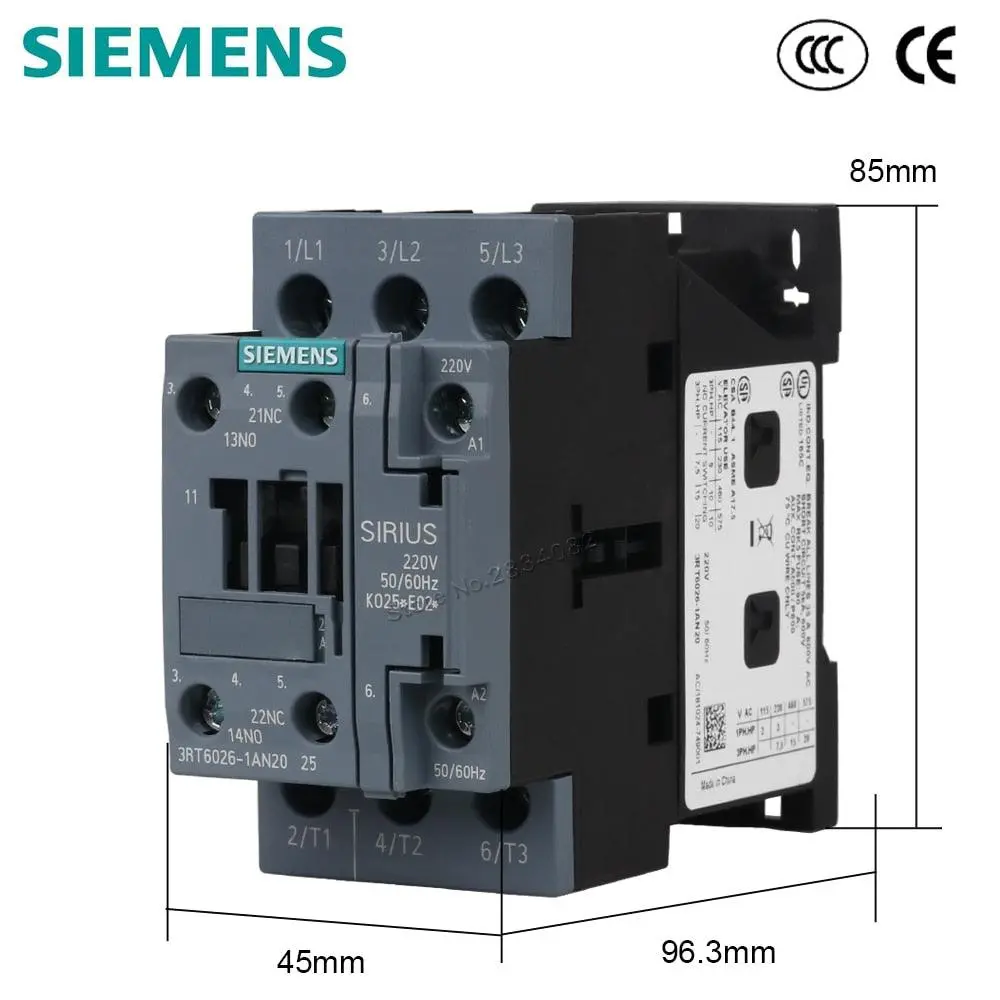 25A Ac Contactor 220V 380V 50/60Hz Coil Voltage Ac220v 3No+1A1b Contactor 3Rt6026-1An20 Siemens 1