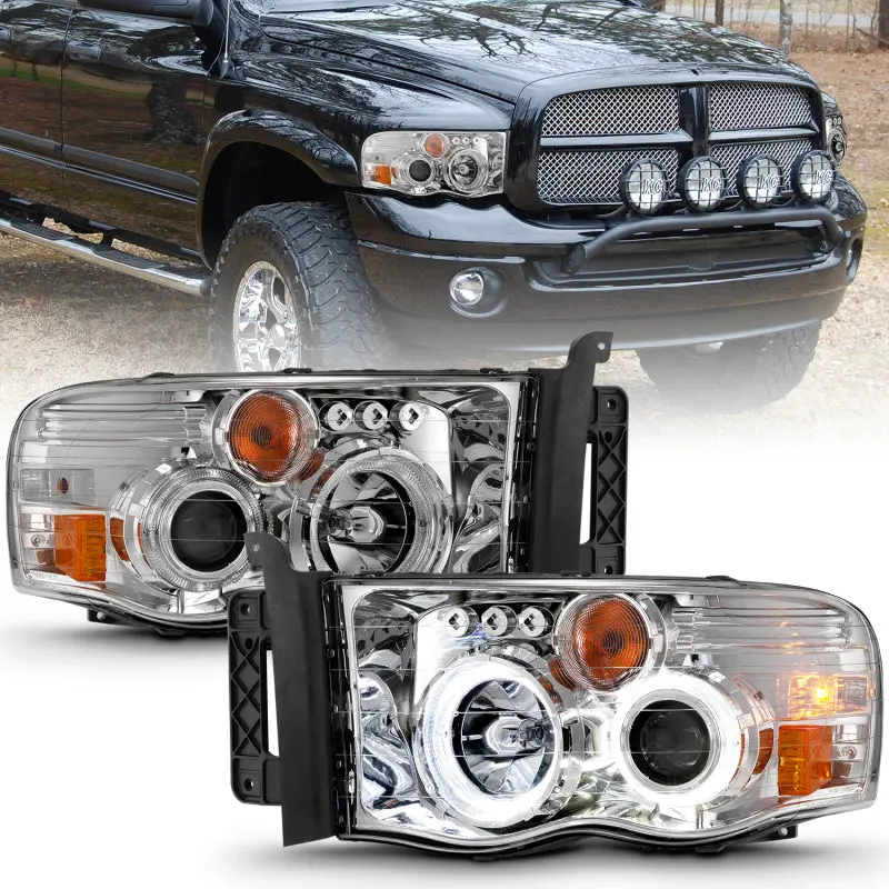 Anzo 2002-2005 Dodge Ram 1500 Projector Headlights W/ Halo Chrome Clear Amber 1