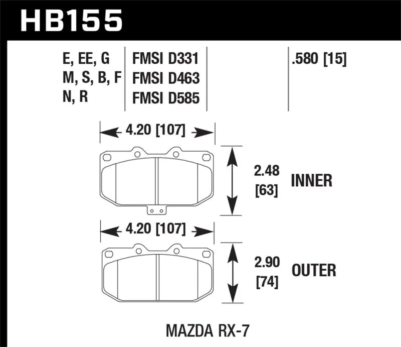 Hawk 86-95 Mazda Rx-7 Dtc-60 Race Front Brake Pads 1