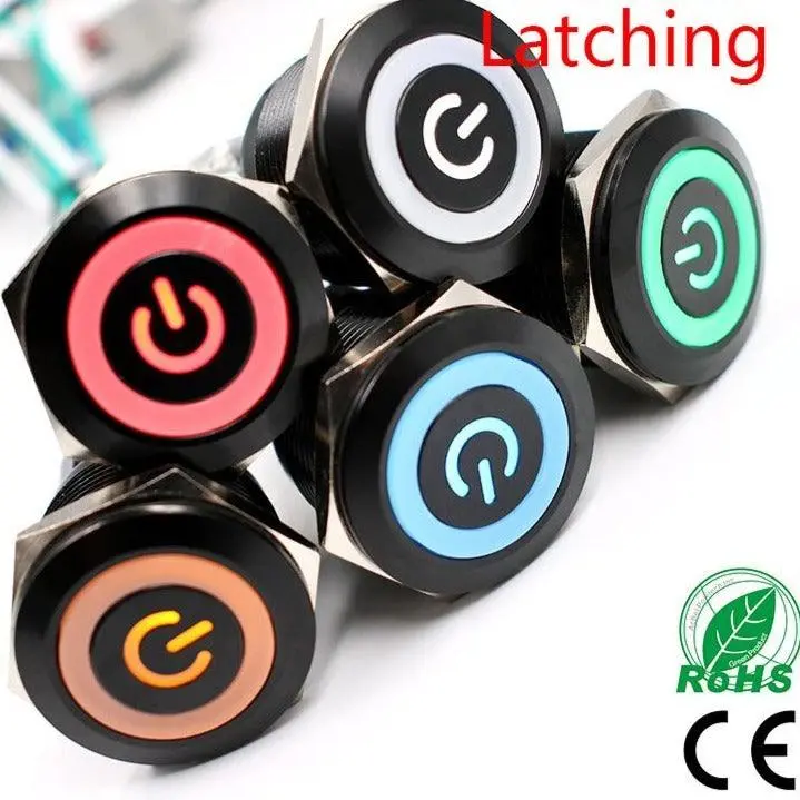Earu -25Mm Black Latching Fixation Type Metal Led Push Button 1