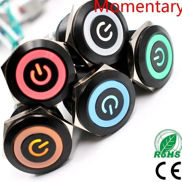 Earu -25Mm Black Metal Momentary Led Push Button 1