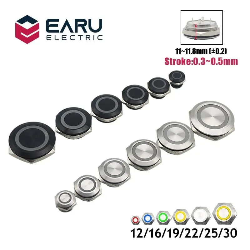 Earu -25Mm Short Stroke Mini Waterproof Metal Push Button Switch Power Led Light 1