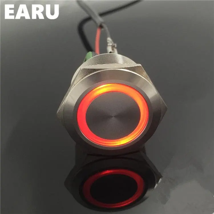 Earu -28Mm Metal Stainless Steel Waterproof Latching Doorebll Bell Horn Led Push Button Switch Car Auto Engine Start Pc Power Locking 1