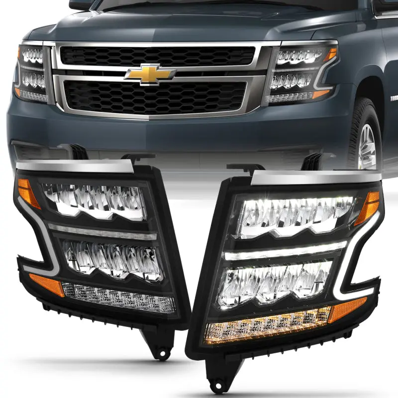 Anzo 15-20 Chevy Tahoe/Suburban Led Light Bar Style Headlights Black W/Sequential W/Drl W/Amber 1