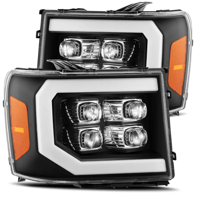 Alpharex 07-13 Gmc 1500Hd Nova Led Proj Headlights Plank - Jet Black W/Activ Light/Seq Signal/Drl 1