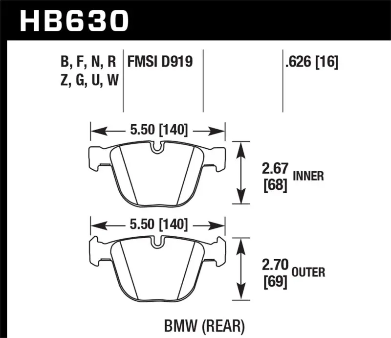Hawk 04-10 Bmw 535I/545I/550I / 04-10 645Ci/650I /02-09 745I/745Li/750  Dtc-70 Race Rear Brake Pads 1