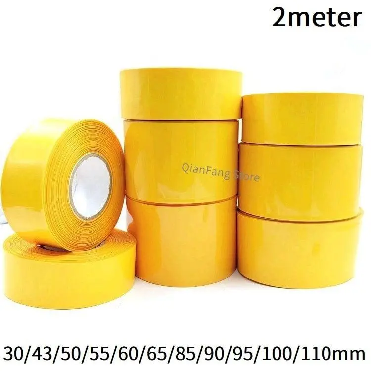 2M Pvc Heat Shrink Tube For 18650 Lithium Battery Pack Cover Shrinkable Insulated Cable Sleeve 30~ 110Mm Yellow Sheath Film Wrap 1