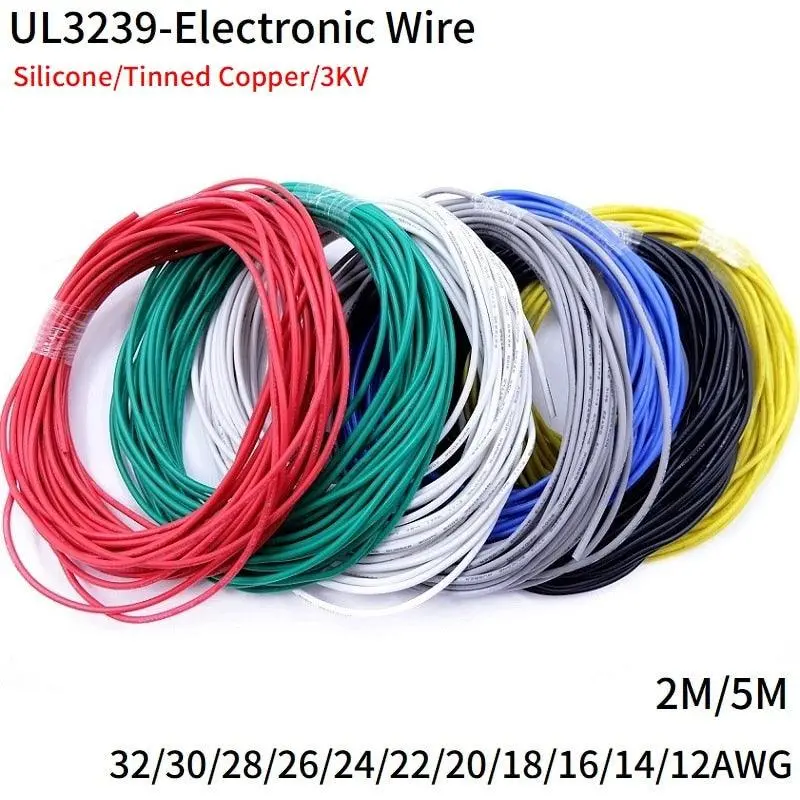 2M/5M Copper Wire 32 30 28 26 24 22 20 18 16 14 12 Awg Soft Silicone Rubber Ul3239 Insulated Flexible Diy Led Electronic Cable 1