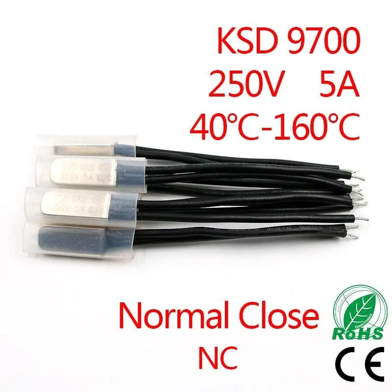 2Pcs Ksd9700 250V 5A Bimetal Disc Temperature Switch N/C Normal Close Nc Thermostat Thermal Protector 40~135 Degree Centigrade 1