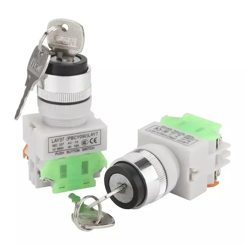 Lay37-11Y2/Lay37-20Y3 Key Rotary Switch 2/3 Position Push Button Switch 1No1nc Latching Self-Locking Key Button 1