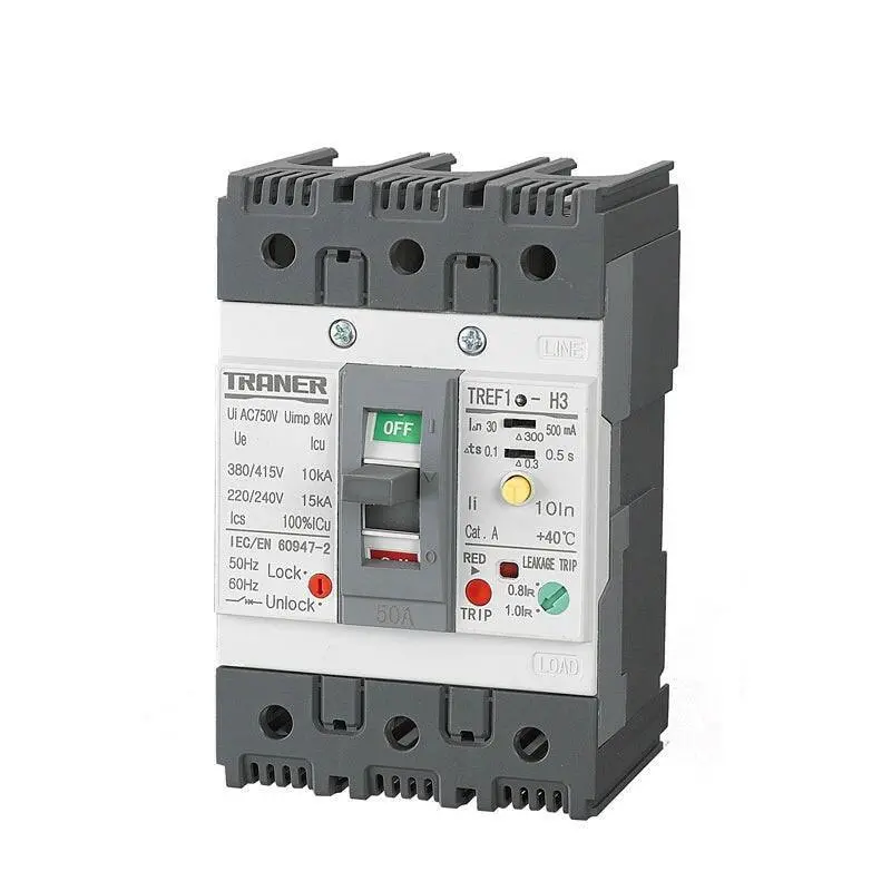 3 Pole Elcb Tref1-63 Time Delay 15-63A Adjustable Molded Case Earth Leakage Circuit Breaker 1