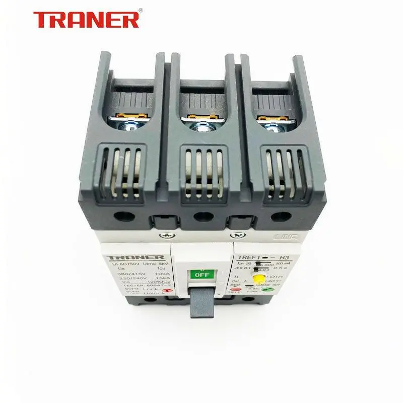3 Pole Elcb Tref1-63 Time Delay 15-63A Adjustable Molded Case Earth Leakage Circuit Breaker 2