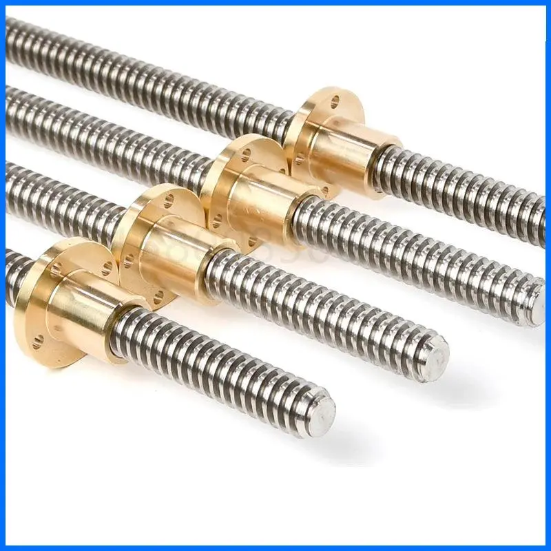 304 Stainless Steel T10 Screw Length 100Mm-500Mm Lead 2/4/8/10/12/14Mm Trapezoidal Spindle Screw And Nut For Stepper Motor 3D 1