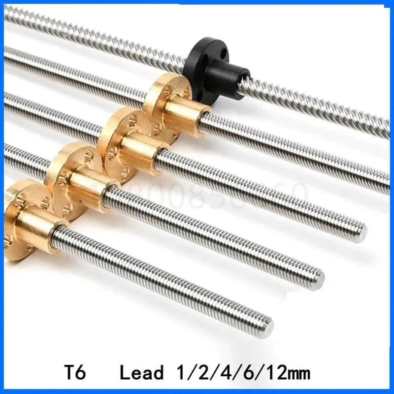304 Stainless Steel T6 Threaded Rod Lead Screw 6Mm With T6 Brass Nut For 3D Printer Machine Z Axis Linear Guides Stepper Motor 1