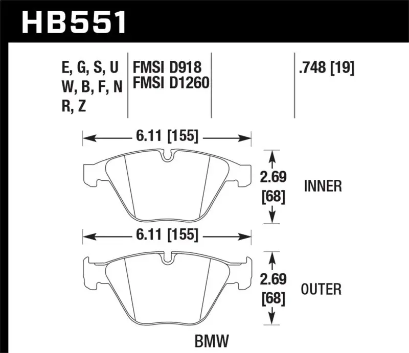 Hawk 07-09 Bmw 335D/335I/335Xi / 08-09 328I/M3 Dtc-70 Race Front Brake Pads 1