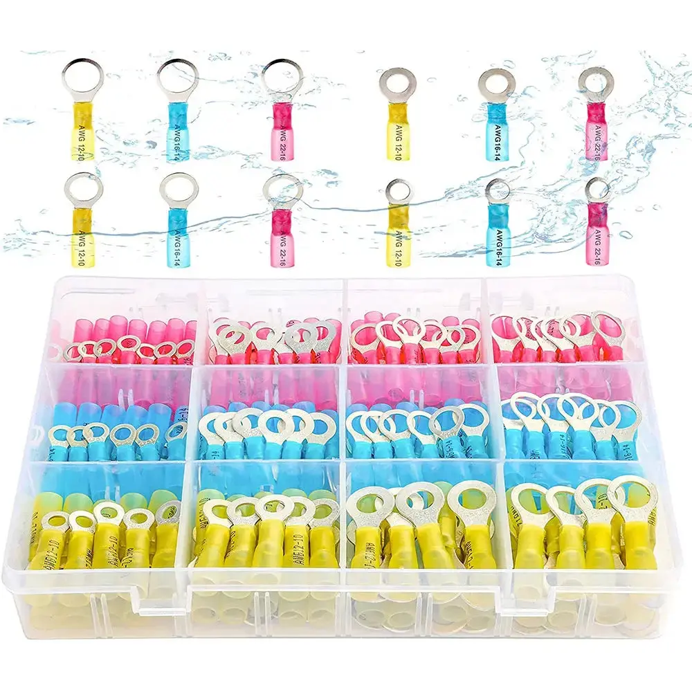 360Pcs Marine Grade Heat Shrink Ring Connectors-Heat Shrink Wire Connectors Tinned Red Copper Insulated Ring Crimp Terminals 1
