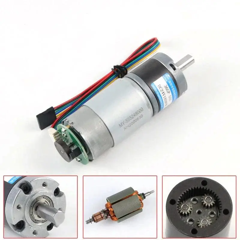 36Mm 555 Planetary Gear Motor Encoder Dc 12V 24V Speed 11-1540Rpm Coding Signal Feedback High Torque 100Kg Metal Gearbox Moter 2