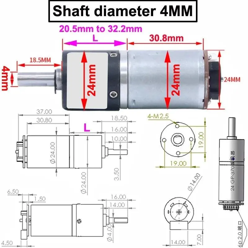 370 Motor 24Mm Diameter Planetary Gear Dc 6V 12V 24V Geared Motor Micro Electric Moter With Encoder 4