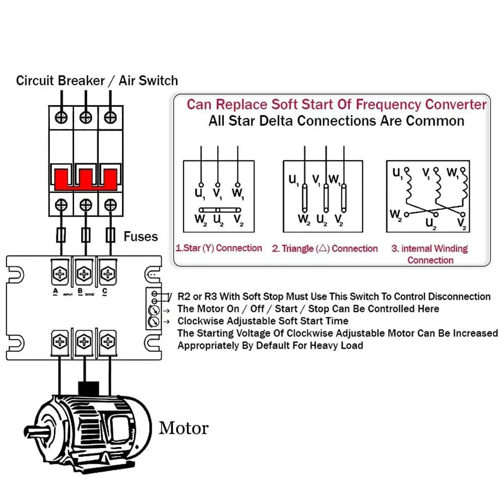 380V Motor Soft Start Module Controller Starter Stop Heat Sink Three-Phase Motor Slow Start 1Kw 2Kw 4Kw 6Kw 8Kw 10Kw 15Kw 20Kw 6