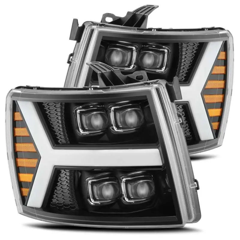 Alpharex 07-13 Chevy 1500Hd(Newbody) Nova Led Proj Headlight Plank Sty Glos Blk W/Activ Lite/Seq Sig 1