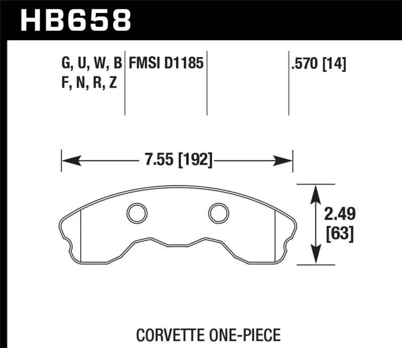 Hawk 06-13 Chevrolet Corvette Z06 Dtc-60 Race Front Brake Pads (One Piece) 1