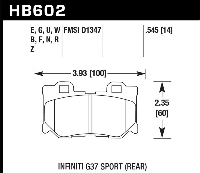 Hawk 10-11 Infiniti Fx50 / 09-10 G37 / 09-10 Nissan 370Z Dtc-60 Race Rear Brake Pads 1