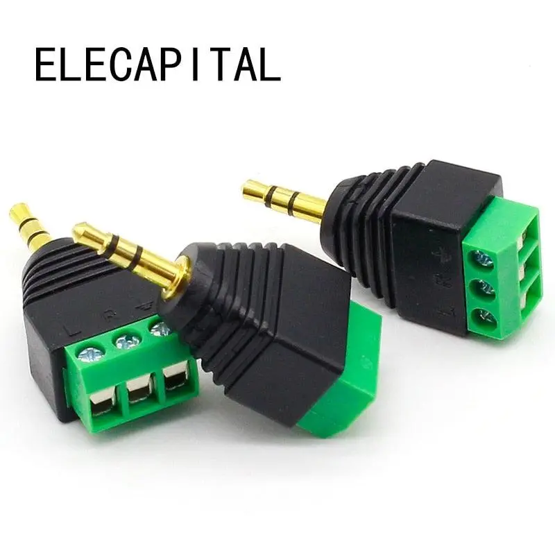 3Pcs 3.5Mm 3Ploe 1/8 Inch Stereo Male Plug To Av Screw Video Balun Terminal Jack 3.5 Mm Male 3 Pin Terminal Block Plug Connector 1