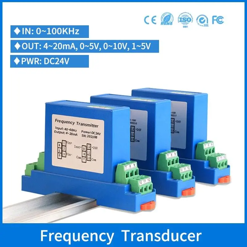 40-60Hz 45-55Hz Frequency Transducer High Frequency Transmitter With Input 0-6Khz-100Khz,Output 0-10V 4-20Ma 1