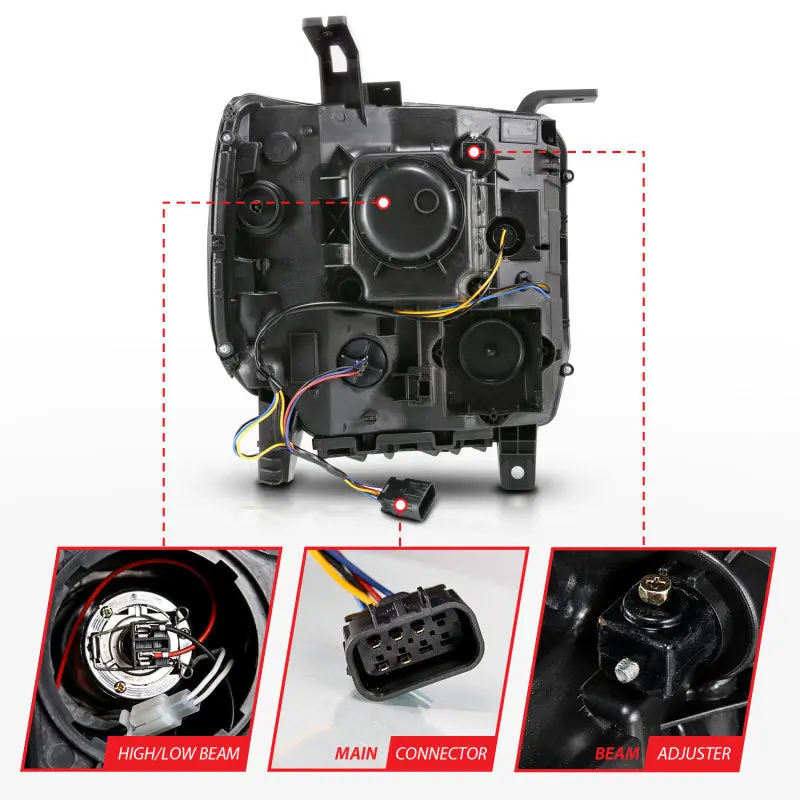 Anzo 2014-2015 Gmc Sierra 1500 Projector Headlights W/ Light Bar Black Housing (Halogen Type) 2