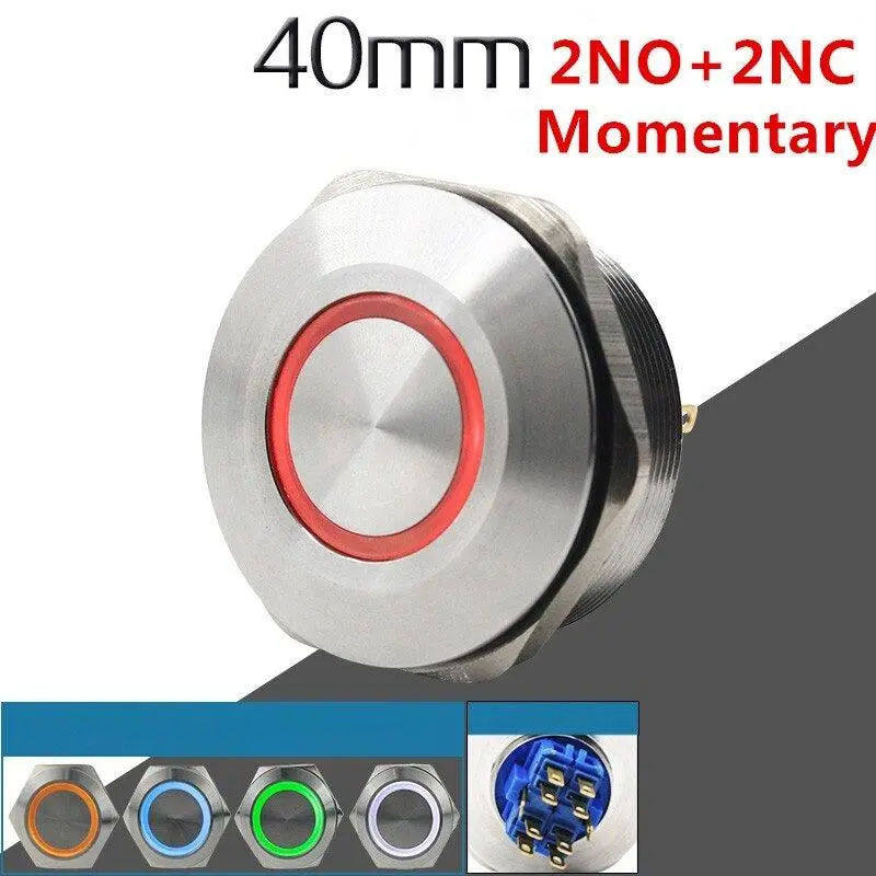 Earu -40Mm 2No 2Nc  Metal Momentary Waterproof Led Push Button 1