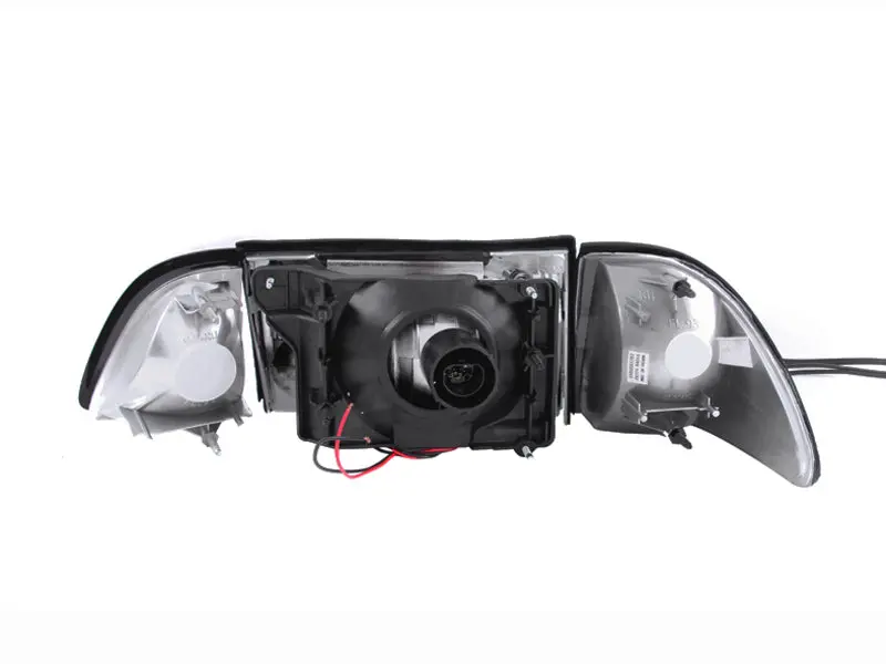 Anzo 1987-1993 Ford Mustang Crystal Headlights Black W/ Corner Lights 3Pc 2