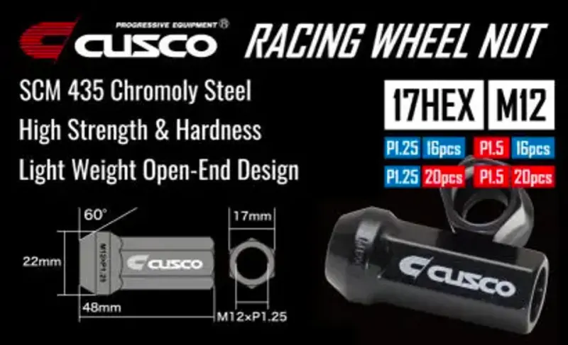 Cusco Wheel Lug Nut Set - M12 X P1.25Mm - Black (20Pcs) 1