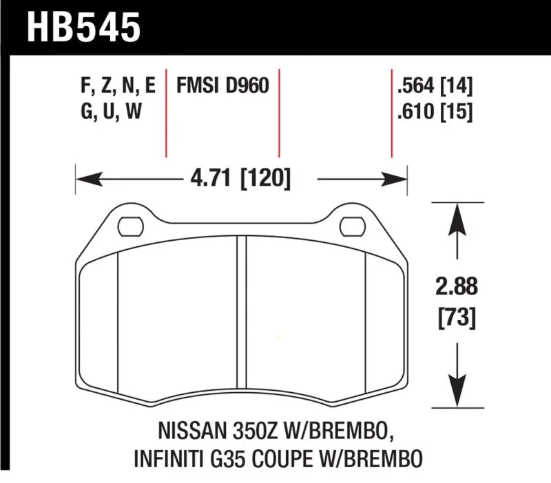 Hawk 03-04 Infiniti G35 / 04-09 Nissan 350Z W/ Brembo Brakes Dtc-70 Race Front Brake Pads 1