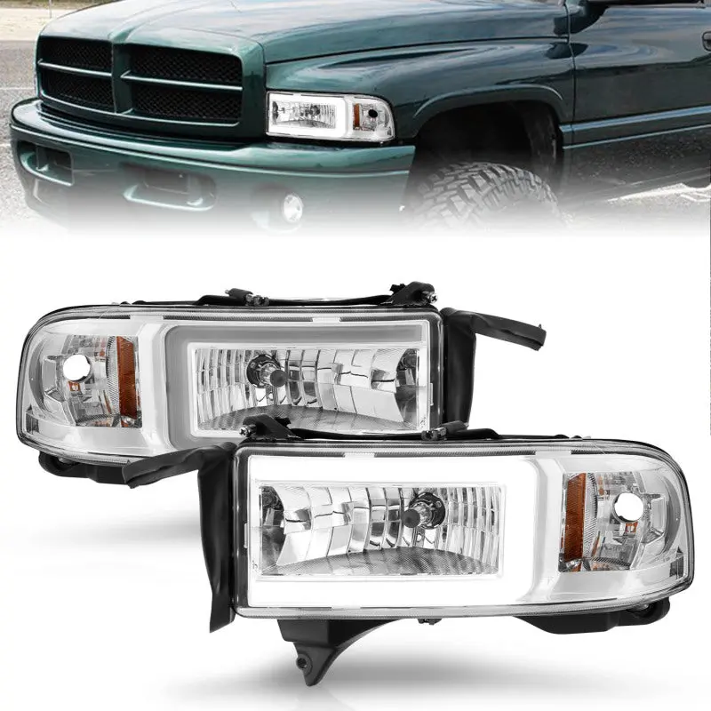 Anzo 94-02 Dodge Ram Crystal Headlight - W/ Light Bar Chrome Housing 2