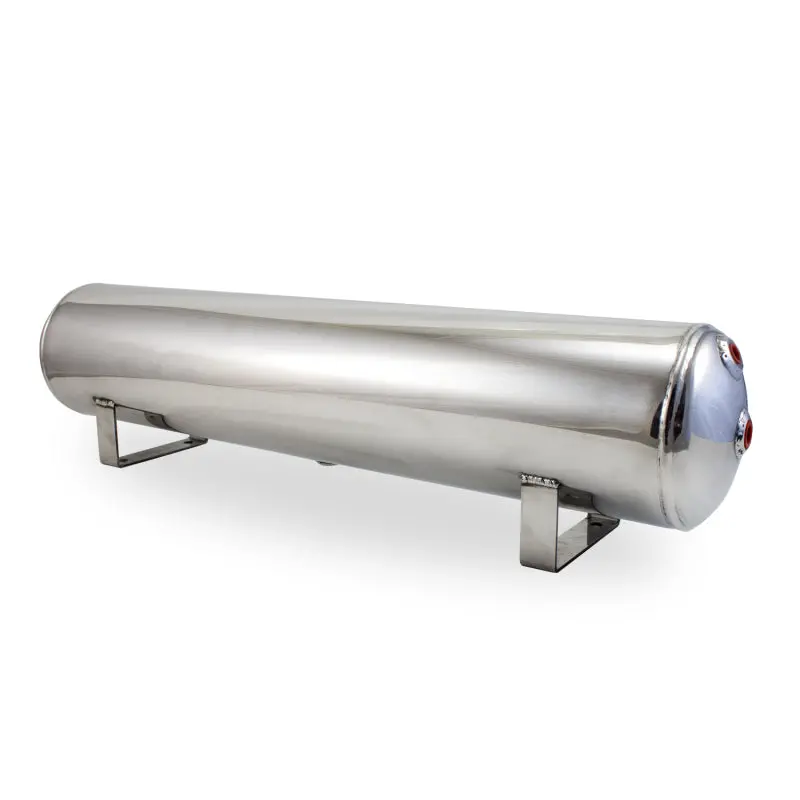 Air Lift 4 Gal Alum Tank - (2) 1/4In (2) 3/8In End & 1/4In Drain - 30In L X 6In D - Polished 1