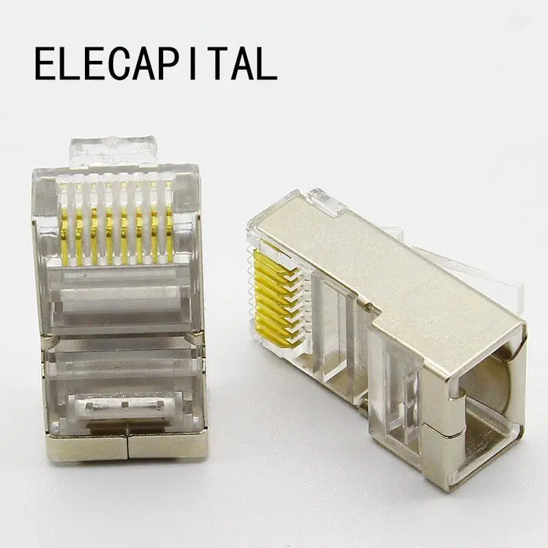 50Pcs Rj45 Connector Cat6 Shielded Network Connectors Rj45 Plug 8P8c Terminals For Stp Ethernet Cable Switches Modem 1
