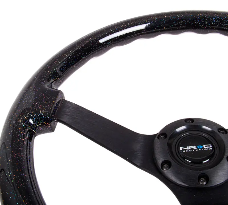 Nrg Reinforced Steering Wheel (350Mm / 3In Deep) Classic Blk Sparkle Wood Grain W/Blk 3-Spoke Center 2
