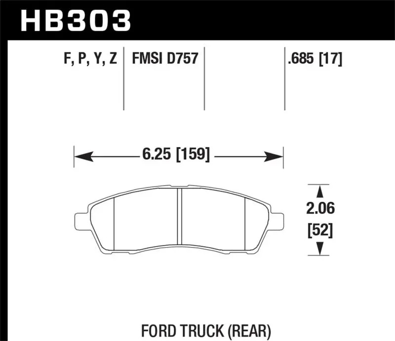 Hawk 99-05 Cadillac Excursion / 99-04 Ford F-250/F-350 Super Duty Pickup Rear Lts Street Brake Pads 1