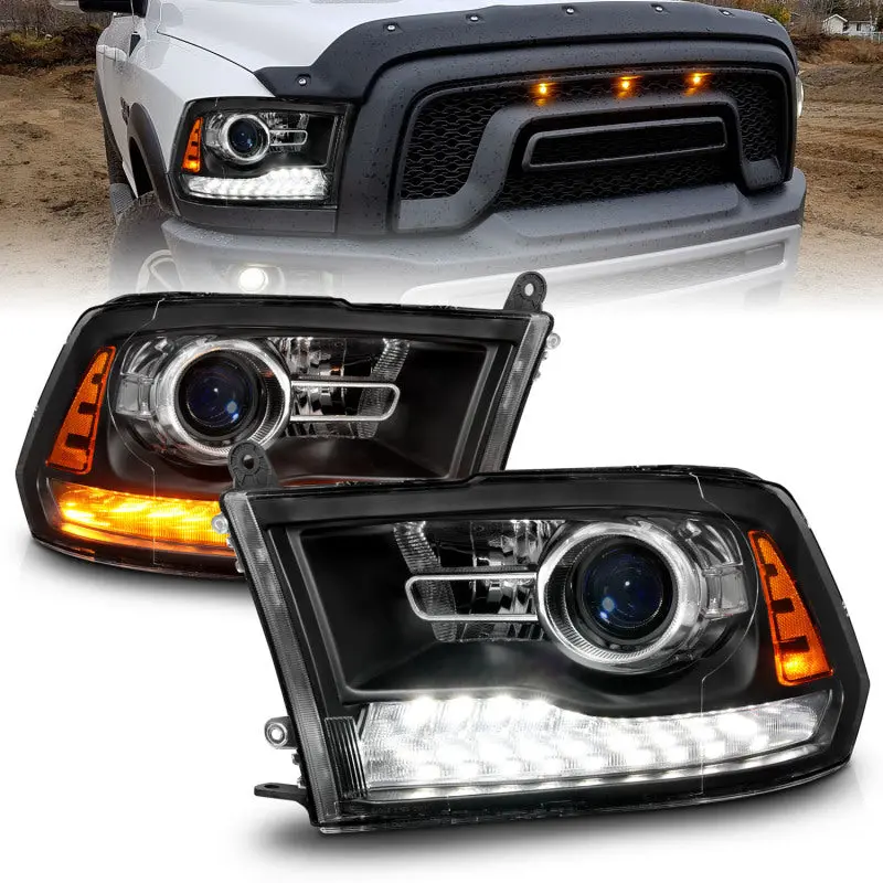 Anzo 09-18 Dodge Ram 1500/2500/3500 Led Plank Style Headlights Switchback + Sequential - Matte Black 2