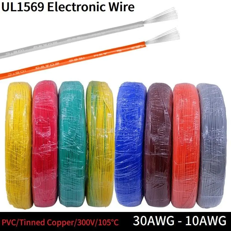 5M/10M Copper Wire 30 28 26 24 22 20 18 16 14 Awg Environmental Pvc Insulated Tinned Plated Ul1569 Diy Line Led Electronic Cable 1