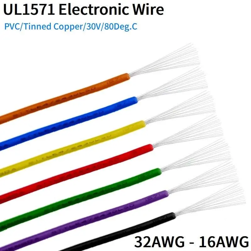 5M/10M Copper Wire 32 30 28 26 24 22 20 18 16 Awg Environmental Pvc Insulated Tinned Plated Ul1571 Diy Line Led Electronic Cable 1