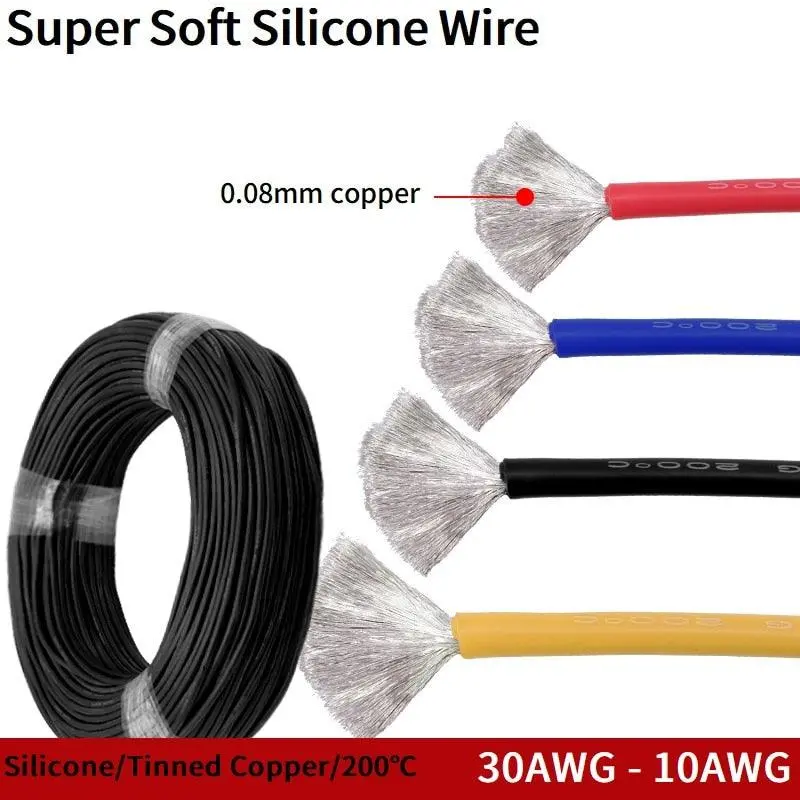 5M/10M Copper Wire Super Soft Silicone Rubber 30Awg-10Awg Heat-Resistant Ultra Flexible Electronic Cord High Temperature Cable 1
