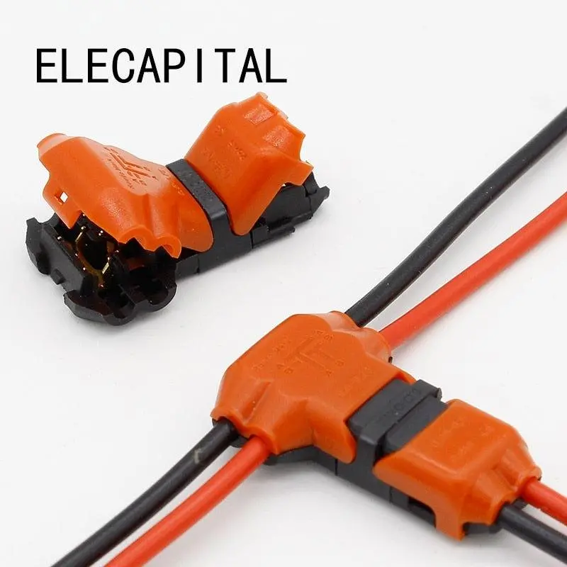 5Pcs 2 Pin 2 Way Dc/Ac 300V 10A Universal Compact Wire Wiring Connector T Shape Conductor Terminal Block With Lever Awg 18-24 1