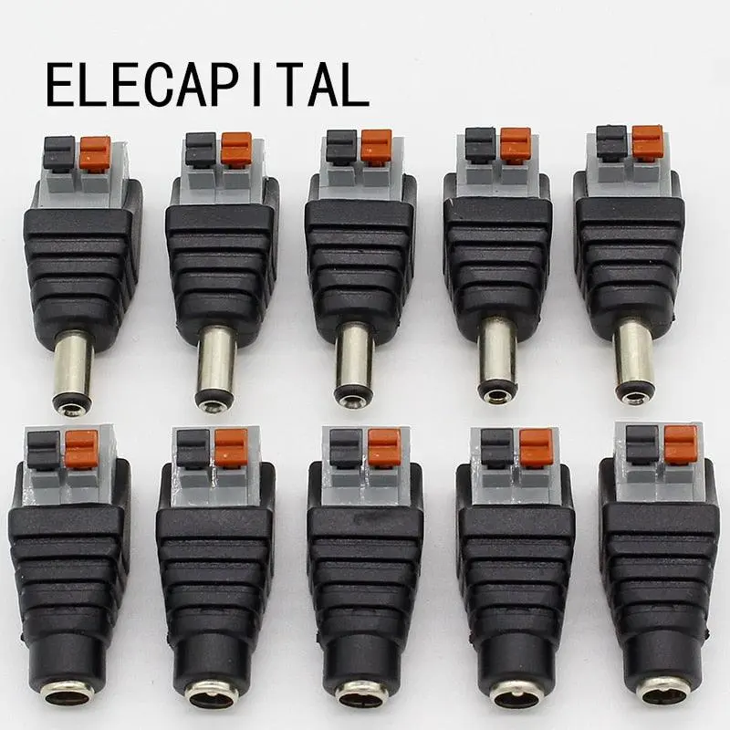5Pcs Dc Male +5 Pcs Dc Female Connector 2.1*5.5Mm Dc Power Jack Adapter Plug Connector For 3528/5050/5730 Single Color Led Strip 1