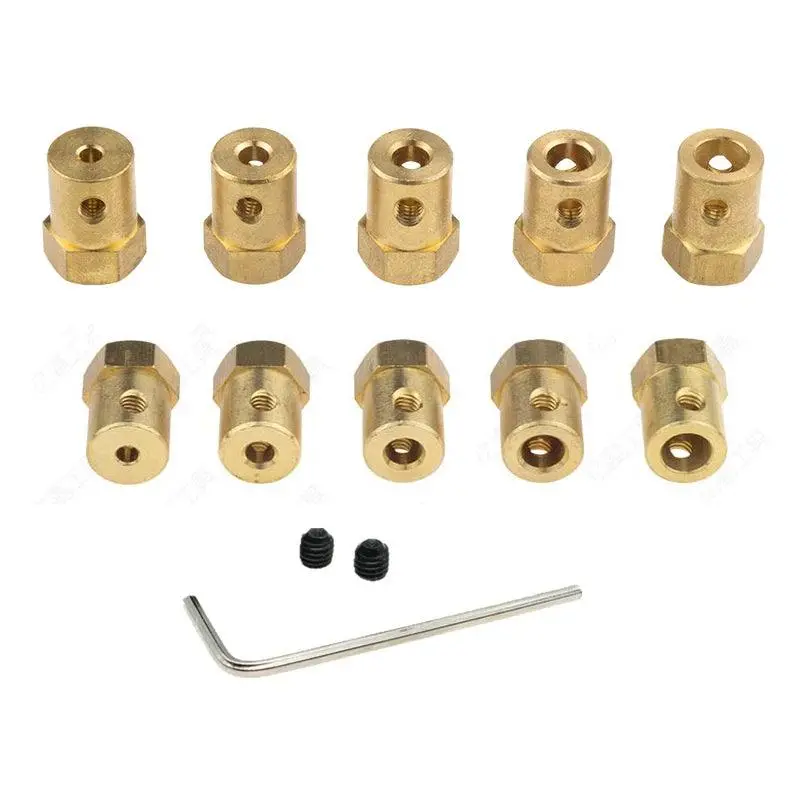 5Pcs Hexagon Coupling 2Mm 3Mm 3.17Mm 4Mm 5Mm 6Mm 7Mm 8Mm Brass Copper Rigid Wheel Hub Motor Connector Sleeve Smart Car 1