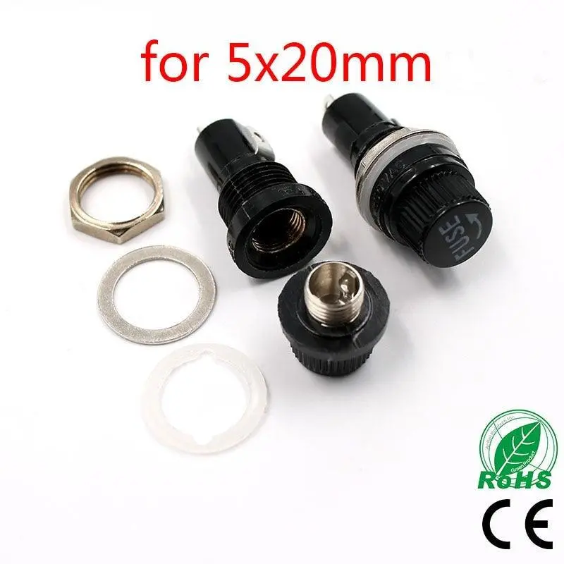 5Pcs/Lot 5*20Mm Glass Fuse Holders 5X20 Black Insurance Tube Socket Fuse Holder For 5*20 Insurance Panel Mount Base Fuse Holder 1