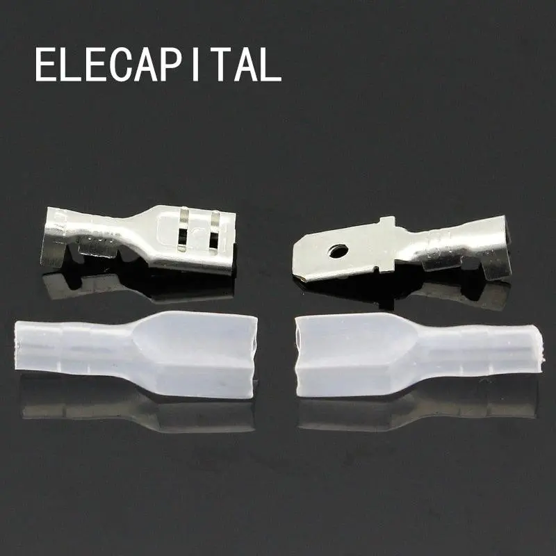 6.3Mm 100 Sets Brass Crimp Terminal 100Pcs Female Spade Connector + 100Pcs Male Spade Connector+ 200Pcs Case 1