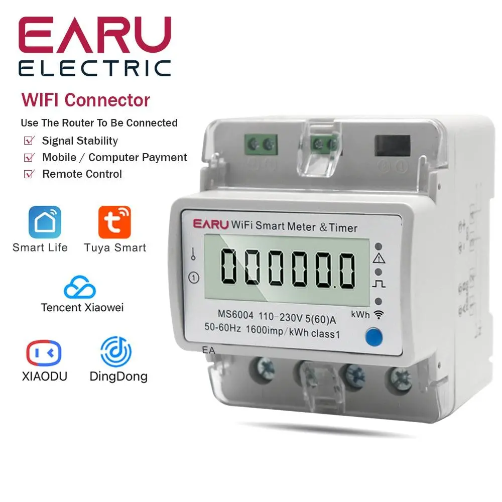 60A Ac110-230V Tuya Single Phase Wifi Smart Energy Meter Kwh Monitoring Circuit Breaker Timer Voltage Current Protection Rs485 1