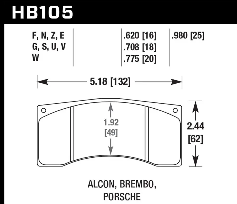 Hawk Alcon/Brembo/Porsche Dtc-70 Rear Race Brake Pads 2