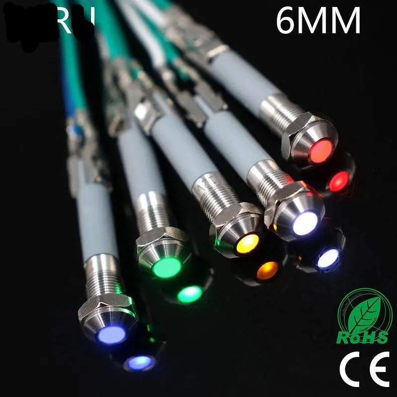 Earu- 6Mm Led Metal Indicator Light Waterproof Ip67 Signal Lamp 3V 5V 6V 9V 12V 24V 110V 220V Red Yellow Blue Green White Pilot Seal 1